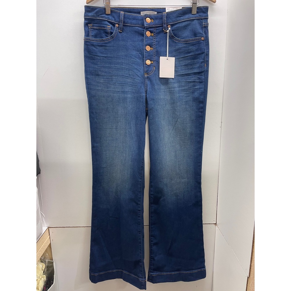 LC Lauren Conrad Super High Rise Flare Jeans Blue Button Fly Size 14 NWT
